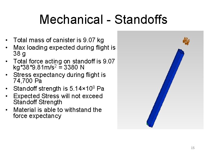 Mechanical - Standoffs • Total mass of canister is 9. 07 kg • Max