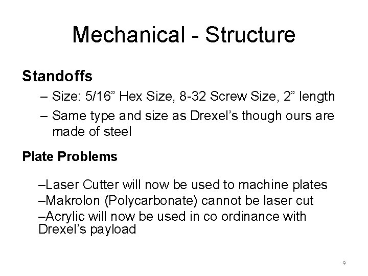 Mechanical - Structure Standoffs – Size: 5/16” Hex Size, 8 -32 Screw Size, 2”