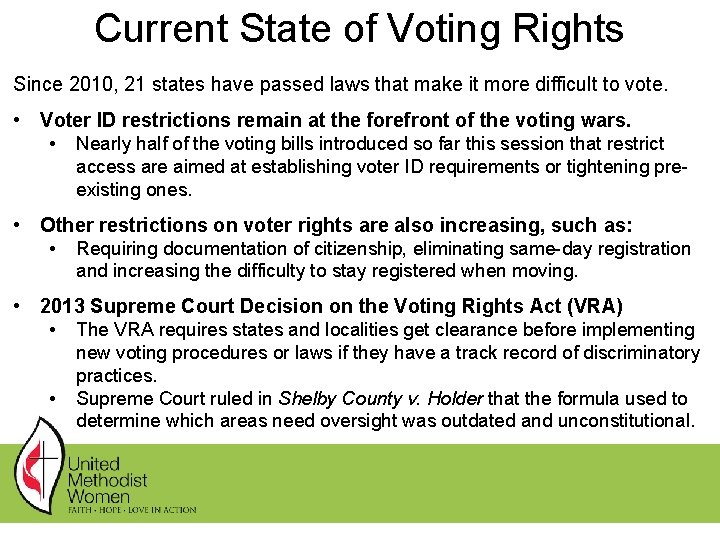 Current State of Voting Rights Since 2010, 21 states have passed laws that make