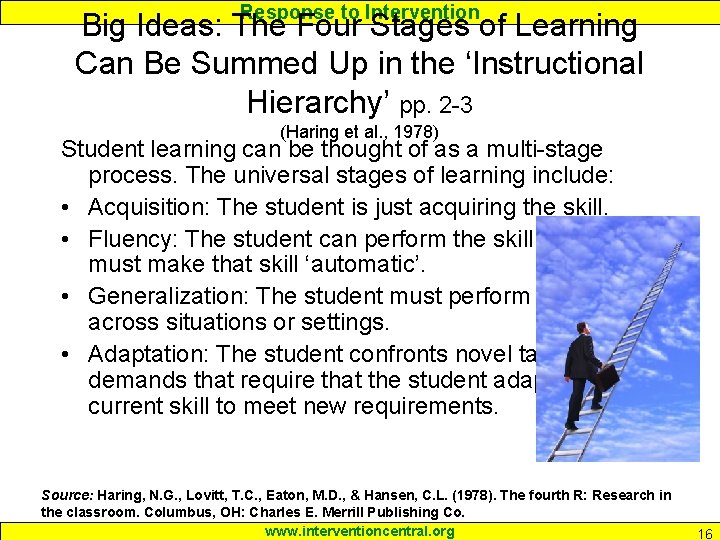 Response to Intervention Big Ideas: The Four Stages of Learning Can Be Summed Up