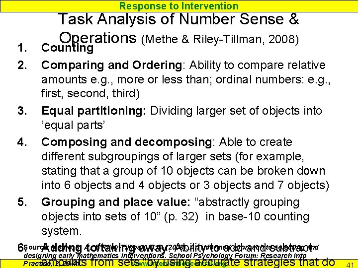 Response to Intervention 1. 2. Task Analysis of Number Sense & Operations (Methe &