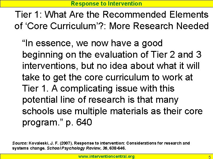 Response to Intervention Tier 1: What Are the Recommended Elements of ‘Core Curriculum’? :