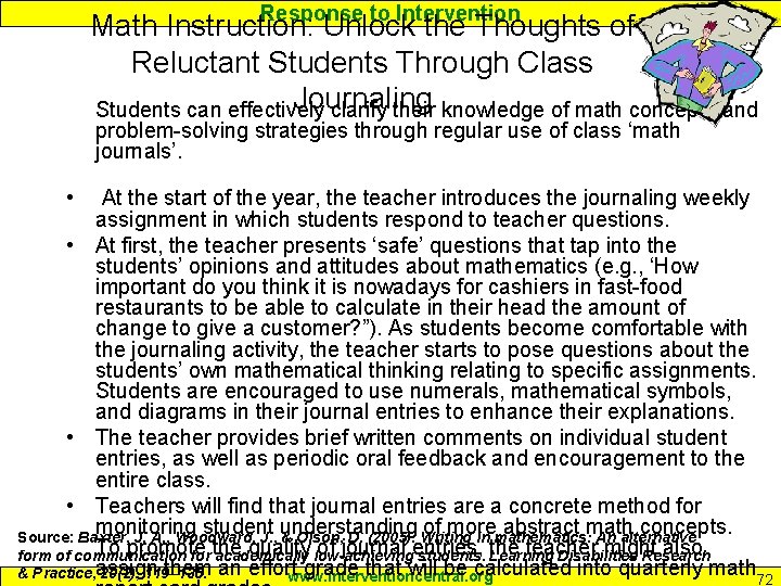 Response to Intervention Math Instruction: Unlock the Thoughts of Reluctant Students Through Class Journaling