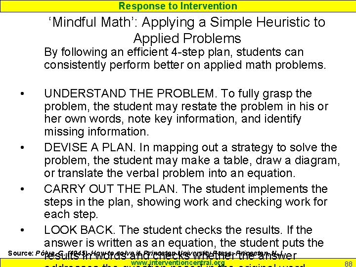 Response to Intervention ‘Mindful Math’: Applying a Simple Heuristic to Applied Problems By following