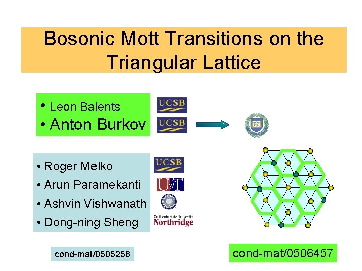 Bosonic Mott Transitions on the Triangular Lattice • Leon Balents • Anton Burkov •