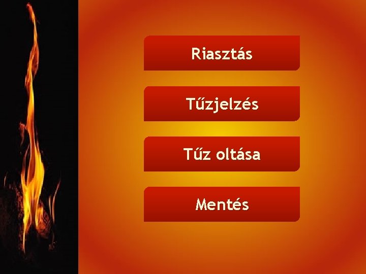 Riasztás Tűzjelzés Tűz oltása Mentés 