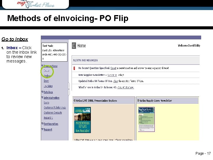 Methods of e. Invoicing- PO Flip Go to Inbox 1. Inbox – Click on