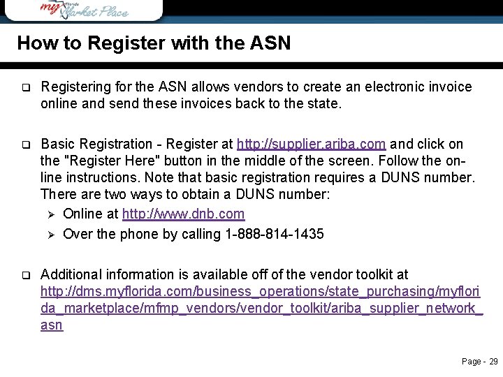 How to Register with ASN How to Register with the ASN q Registering for