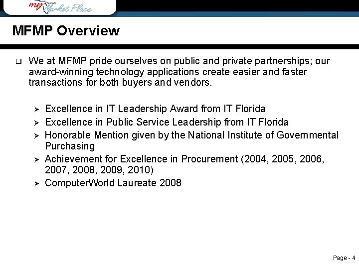 MFMP Overview q MFMP Overview We at MFMP pride ourselves on public and private