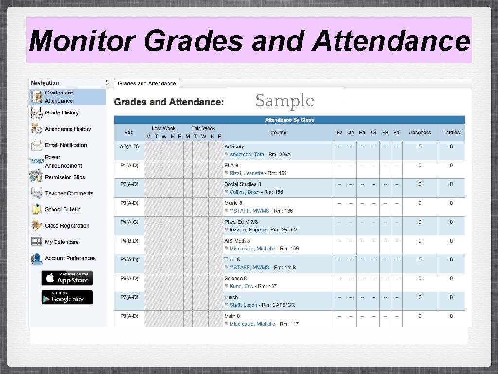 Monitor Grades and Attendance Sample 