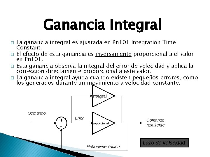 Ganancia Integral � � La ganancia integral es ajustada en Pn 101 Integration Time