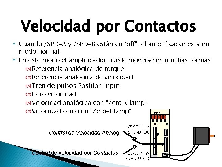 Velocidad por Contactos Cuando /SPD-A y /SPD-B están en “off”, el amplificador esta en