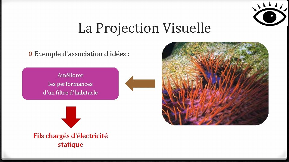 La Projection Visuelle 0 Exemple d'association d'idées : Améliorer les performances d'un filtre d'habitacle La Projection Visuelle 0 Exemple d'association d'idées : Améliorer les performances d'un filtre d'habitacle