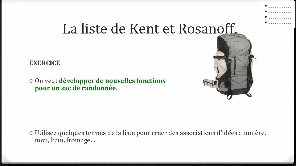La liste de Kent et Rosanoff EXERCICE 0 On veut développer de nouvelles fonctions La liste de Kent et Rosanoff EXERCICE 0 On veut développer de nouvelles fonctions