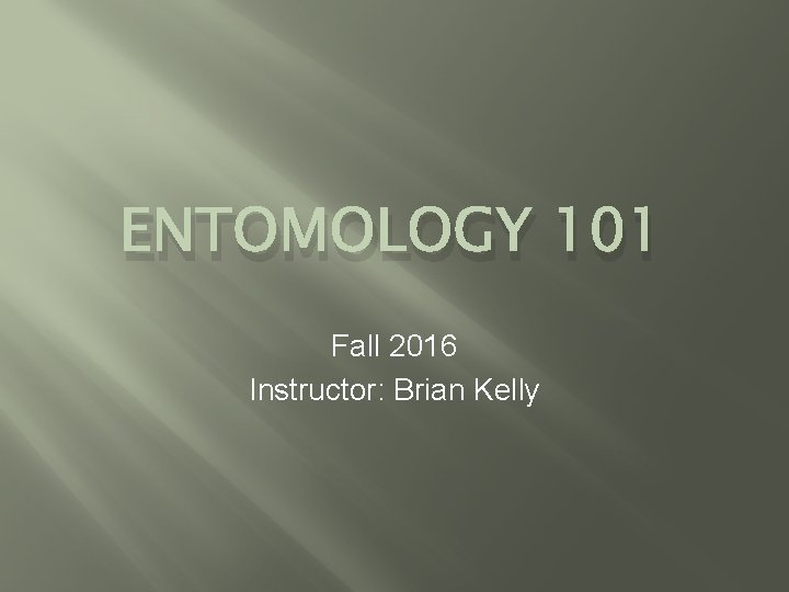 ENTOMOLOGY 101 Fall 2016 Instructor: Brian Kelly 