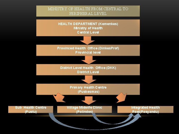 MINISTRY OF HEALTH FROM CENTRAL TO PERIPHERAL LEVEL HEALTH DEPARTMENT (Kemenkes) Ministry of Health