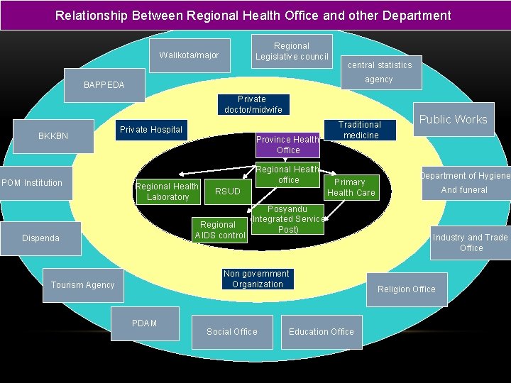 Relationship Between Regional Health Office and other Department Regional Legislative council Walikota/major central statistics