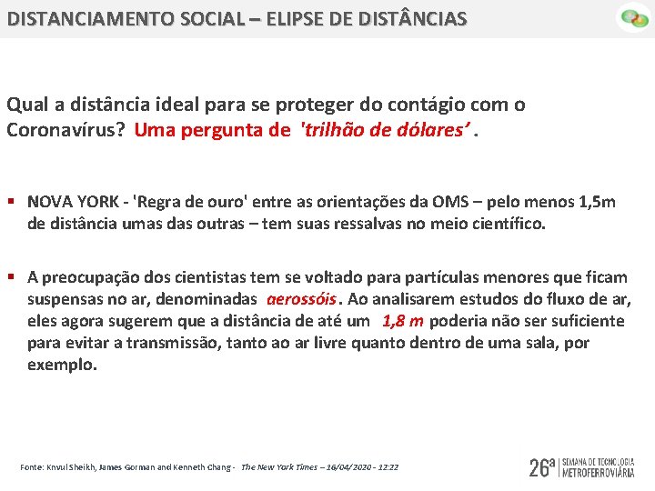 DISTANCIAMENTO SOCIAL – ELIPSE DE DIST NCIAS Qual a distância ideal para se proteger