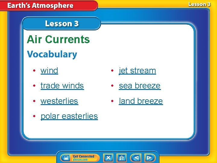 Air Currents • wind • jet stream • trade winds • sea breeze •