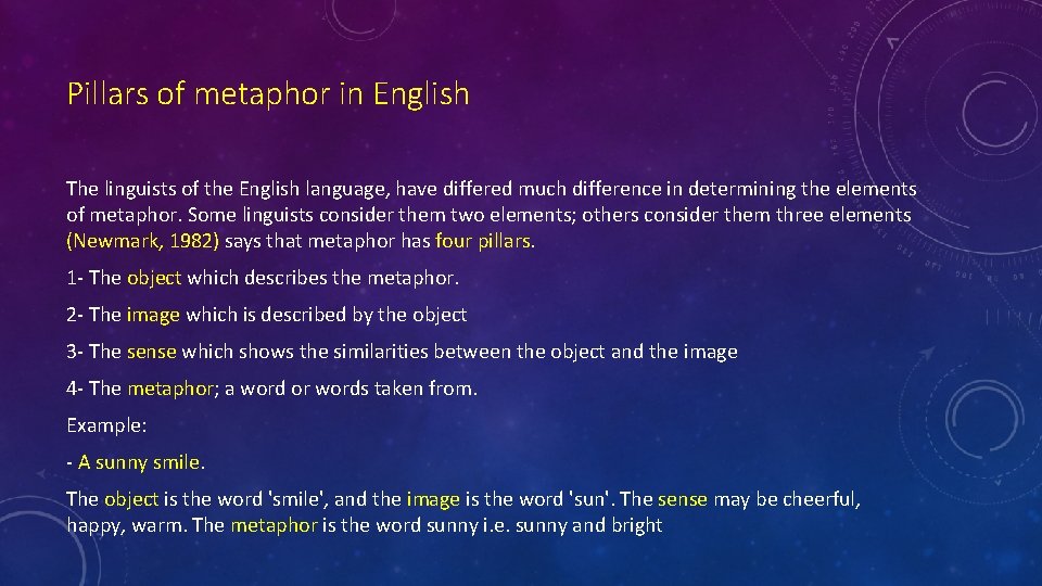 Pillars of metaphor in English The linguists of the English language, have differed much