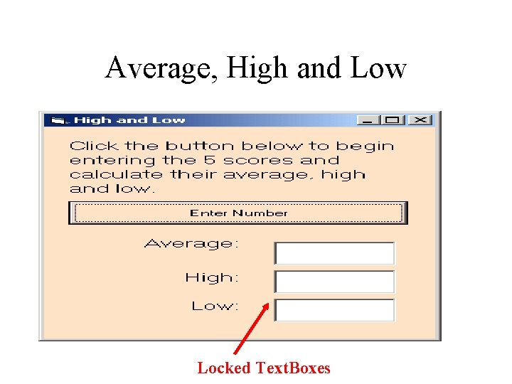 Average, High and Low Locked Text. Boxes 