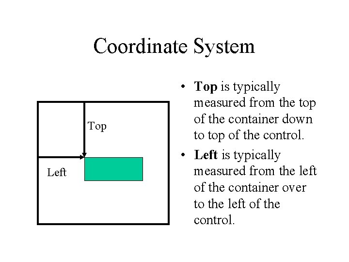 Coordinate System Top Left • Top is typically measured from the top of the