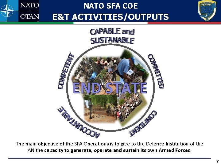 NATO SFA COE E&T ACTIVITIES/OUTPUTS END STATE The main objective of the SFA Operations