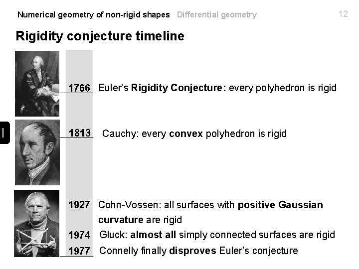 Numerical geometry of non-rigid shapes Differential geometry Rigidity conjecture timeline 1766 Euler’s Rigidity Conjecture: