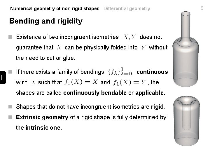 Numerical geometry of non-rigid shapes Differential geometry Bending and rigidity n Existence of two