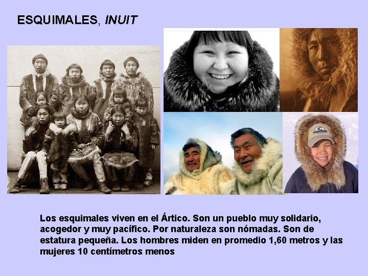 ESQUIMALES, ESQUIMALES INUIT Los esquimales viven en el Ártico. Son un pueblo muy solidario,