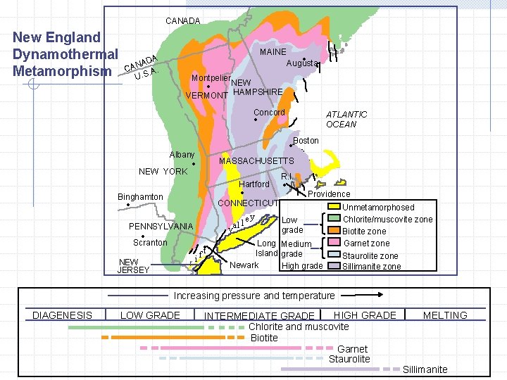 CANADA New England Dynamothermal Metamorphism 7_21 MAINE ADA CAN. A. U. S Augusta Montpelier