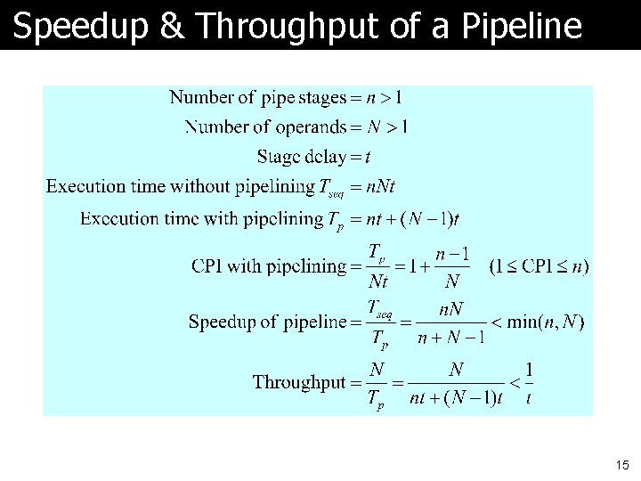 Speedup & Throughput of a Pipeline 15 