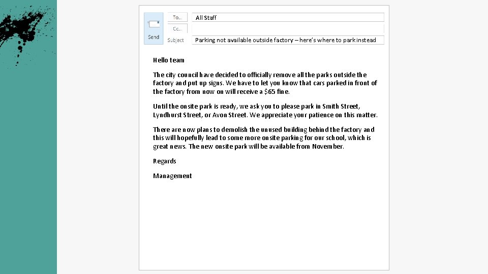 All Staff Parking not available outside factory – here’s where to park instead Hello