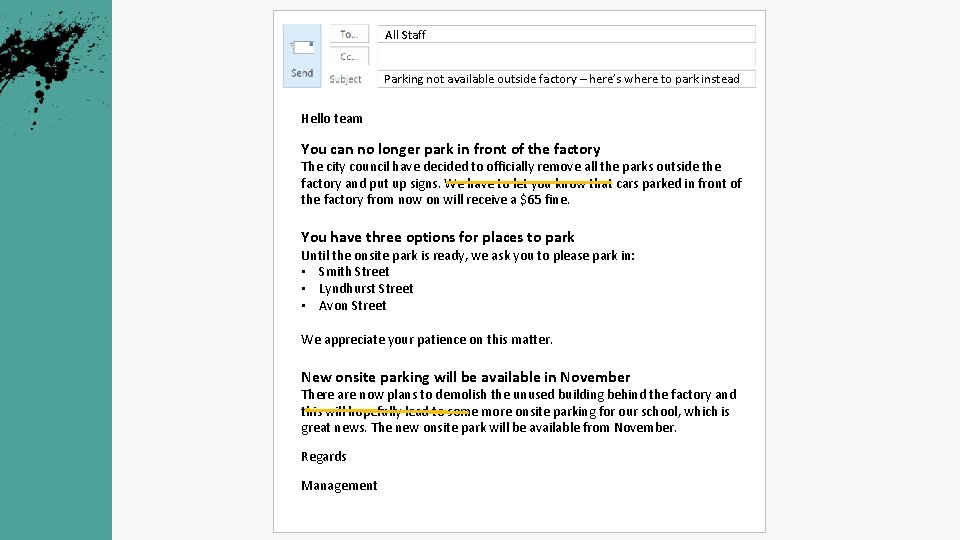 All Staff Parking not available outside factory – here’s where to park instead Hello