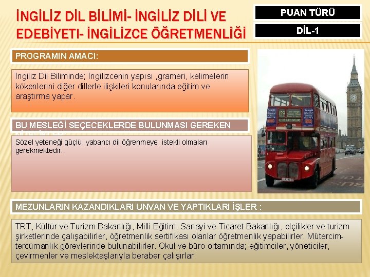 İNGİLİZ DİL BİLİMİ- İNGİLİZ DİLİ VE EDEBİYETI- İNGİLİZCE ÖĞRETMENLİĞİ PUAN TÜRÜ DİL-1 PROGRAMIN AMACI: