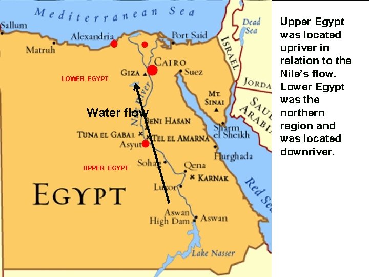 LOWER EGYPT Water flow UPPER EGYPT Upper Egypt was located upriver in relation to