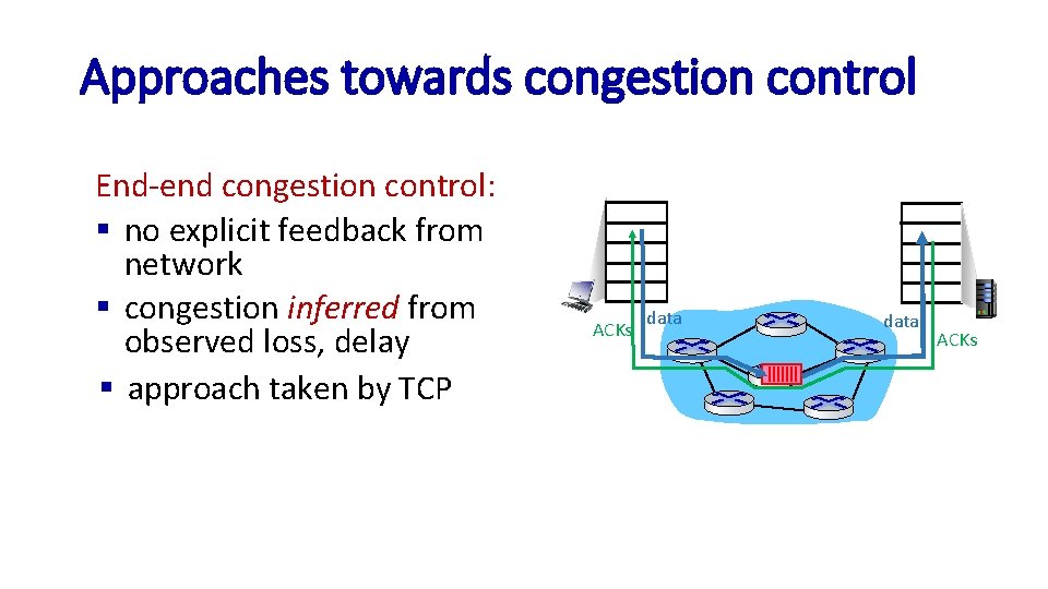 Approaches towards congestion control End-end congestion control: § no explicit feedback from network §
