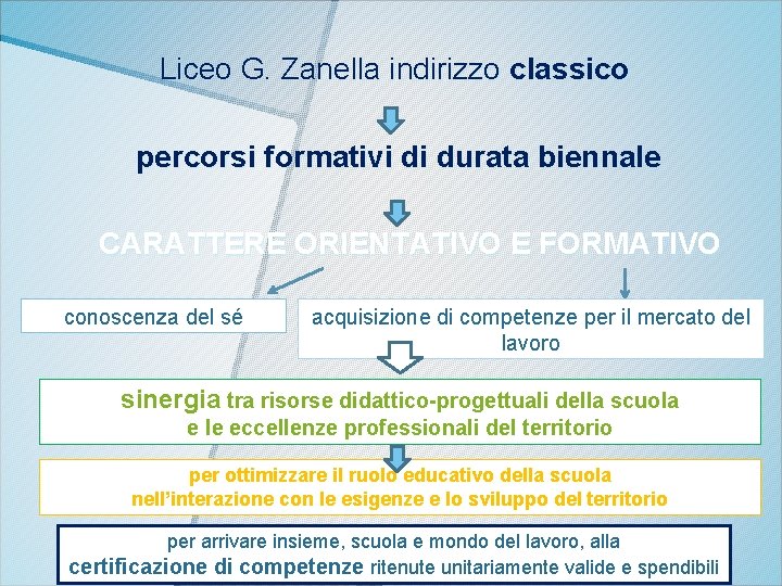 Liceo G. Zanella indirizzo classico percorsi formativi di durata biennale CARATTERE ORIENTATIVO E FORMATIVO