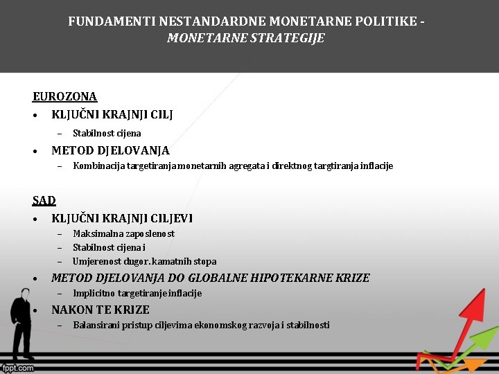 FUNDAMENTI NESTANDARDNE MONETARNE POLITIKE MONETARNE STRATEGIJE EUROZONA • KLJUČNI KRAJNJI CILJ – • Stabilnost FUNDAMENTI NESTANDARDNE MONETARNE POLITIKE MONETARNE STRATEGIJE EUROZONA • KLJUČNI KRAJNJI CILJ – • Stabilnost