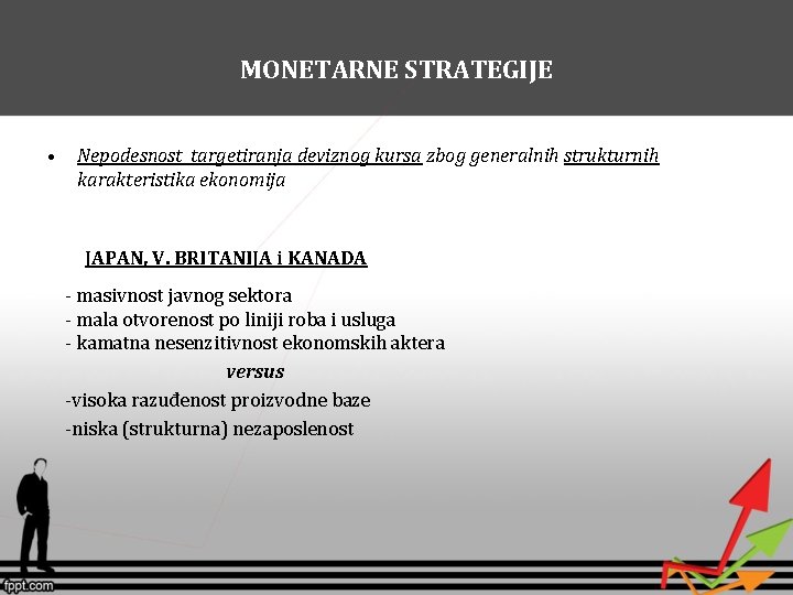 MONETARNE STRATEGIJE • Nepodesnost targetiranja deviznog kursa zbog generalnih strukturnih karakteristika ekonomija JAPAN, V. MONETARNE STRATEGIJE • Nepodesnost targetiranja deviznog kursa zbog generalnih strukturnih karakteristika ekonomija JAPAN, V.