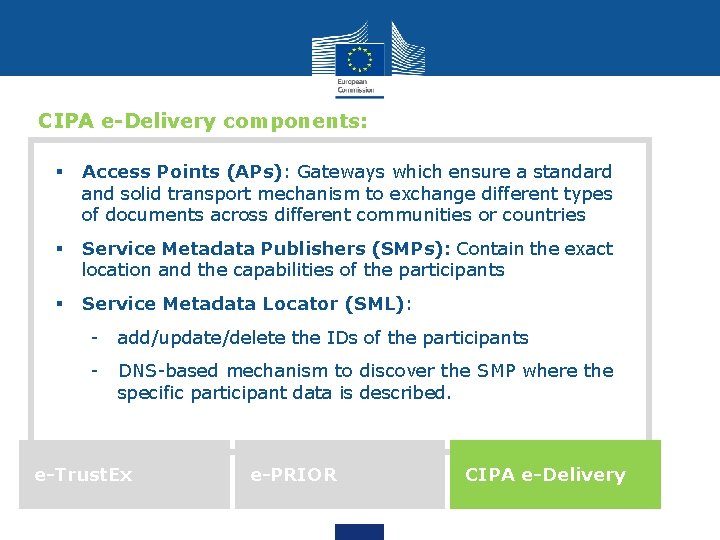 CIPA e-Delivery components: § Access Points (APs): Gateways which ensure a standard and solid