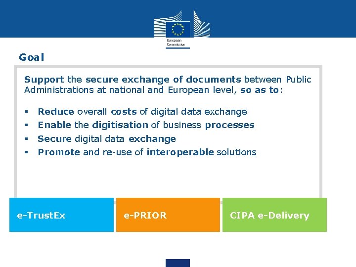 Goal Support the secure exchange of documents between Public Administrations at national and European