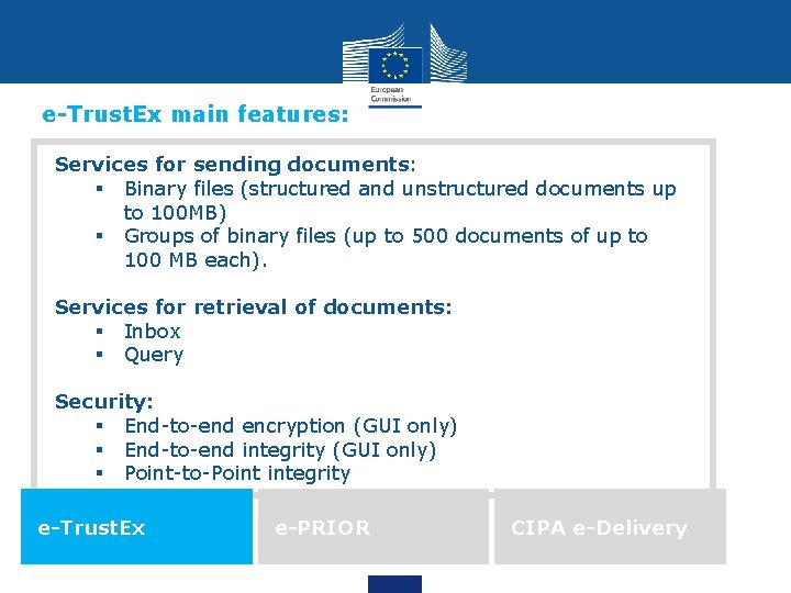 e-Trust. Ex main features: Services for sending documents: § Binary files (structured and unstructured