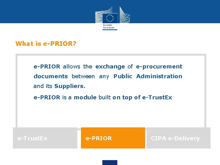 What is e-PRIOR? • e-PRIOR allows the exchange of e-procurement documents between any Public