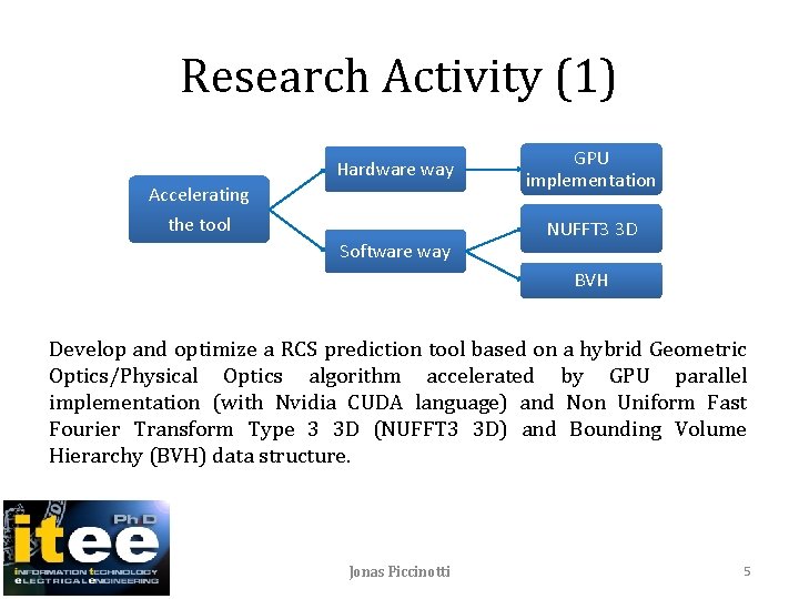 Research Activity (1) Hardware way Accelerating the tool Software way GPU implementation NUFFT 3