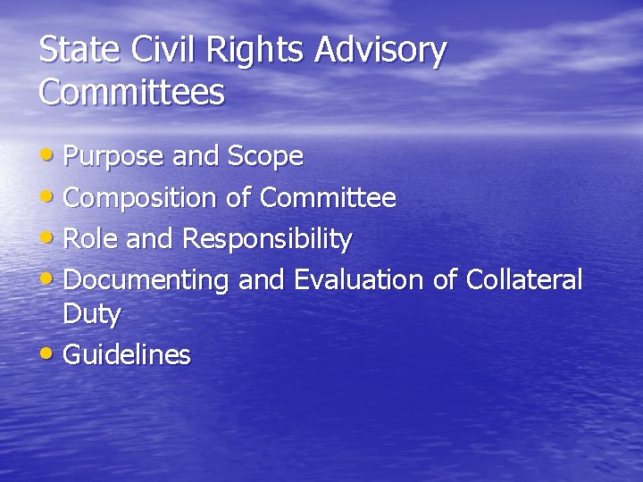 State Civil Rights Advisory Committees • Purpose and Scope • Composition of Committee •