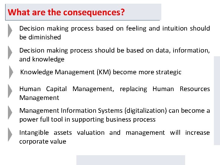 What are the consequences? Decision making process based on feeling and intuition should be