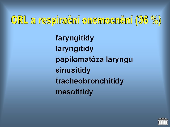 faryngitidy laryngitidy papilomatóza laryngu sinusitidy tracheobronchitidy mesotitidy 