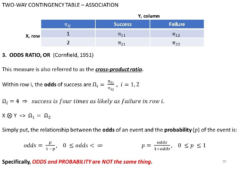 Review questions X, row Y, column Success Failure 1 2 29 
