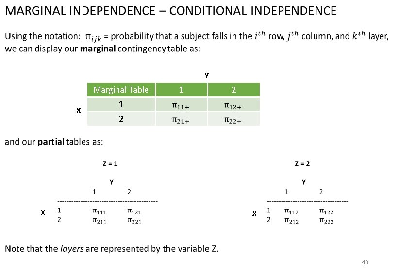 Review questions Y Marginal Table X X 1 2 X 40 